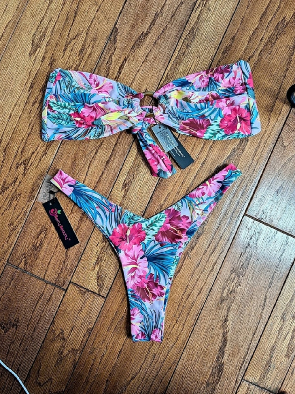 Berry Beachy Floral Bikini Set